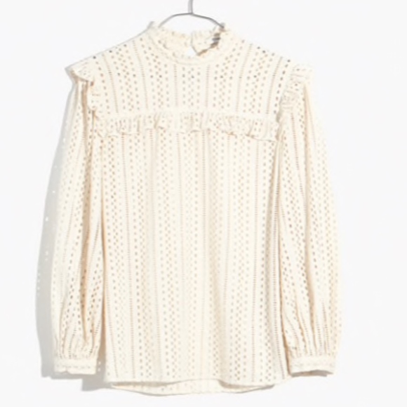 madewell eyelet mockneck ruffle top